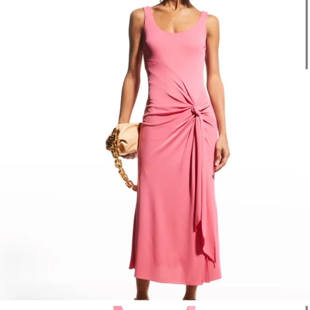 Cinq a Sept Pink Vera Scoop-Neck Slit Tie-Front Dress